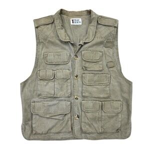 Vintage Utility Vest Men's L Green Multi-Pocket Faded Rugged Gorpcore Fishing